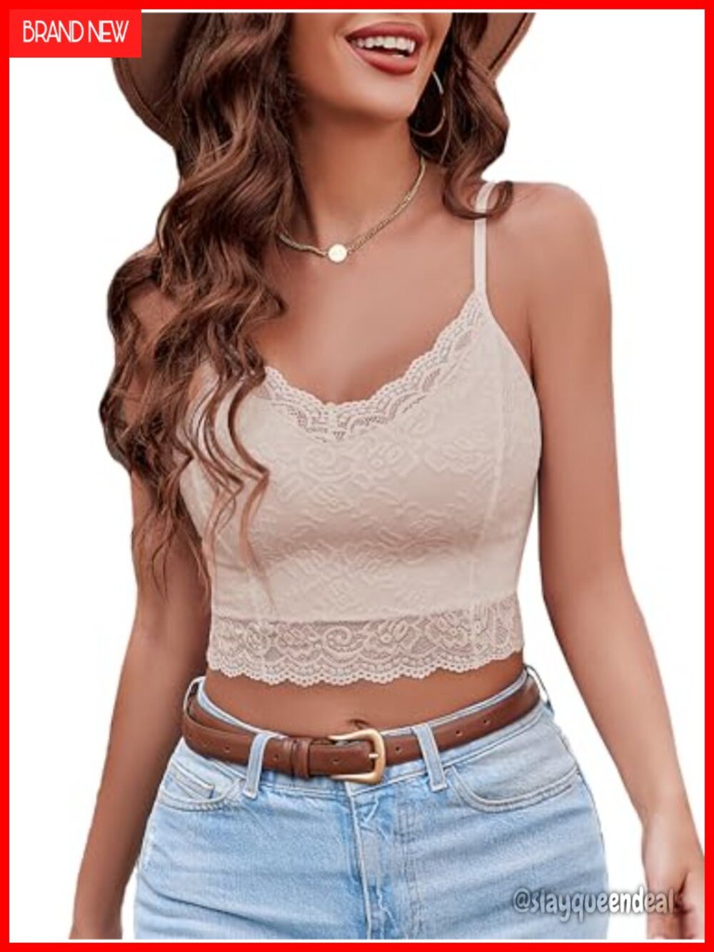 Lace Bralette Spaghetti Strap V Neck Crop Top Camisole